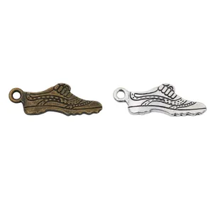 Vintage alloy shoe charms in antique bronze and silver finish for DIY jewelry crafts