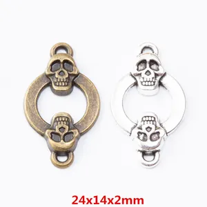Vintage Zinc Alloy Double Skull Head Jewelry Connector Pendant For DIY Necklace Bracelet Making Punk Style Accessory