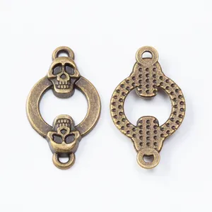 Vintage zinc alloy skull connector pendants for DIY jewelry with bronze finish