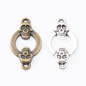 Vintage zinc alloy skull connectors in bronze and silver finishes for DIY jewelry