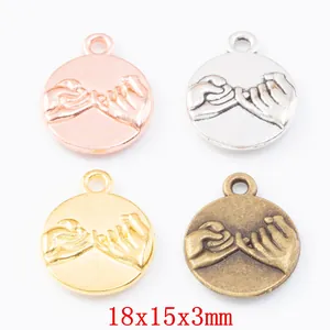 Vintage Alloy Pinky Swear Charm Pendants Round Promise Hand Gesture For Jewelry Making Necklace Bracelet Accessory Charms