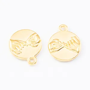 Golden round alloy charms with embossed pinky swear design for DIY jewelry making