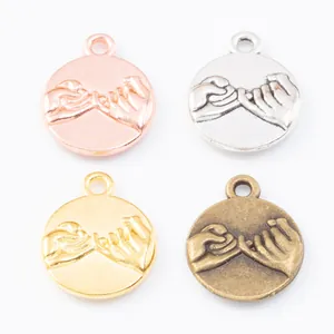 DIY round vintage alloy pendants featuring pinky swear hand gesture in four metallic colors