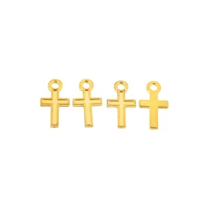 Set of four golden vintage zinc alloy cross pendants for DIY jewelry making and crafts