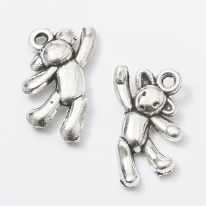 Pair of vintage silver bear charms in zinc alloy for DIY jewelry making and necklaces