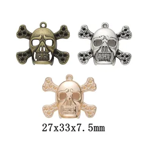 Vintage Zinc Alloy Skull Crossbones Charms Pendants For DIY Jewelry Making Antique Bronze Silver Gold Gothic Halloween Decoration