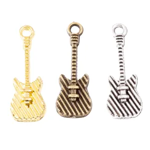 Three-color electric guitar charms in gold, silver, and bronze for DIY jewelry making