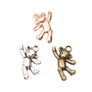 Three DIY metal bear pendants in rose gold, silver and bronze for jewelry making