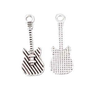 Vintage alloy guitar pendant charms for DIY jewelry making with retro silver finish