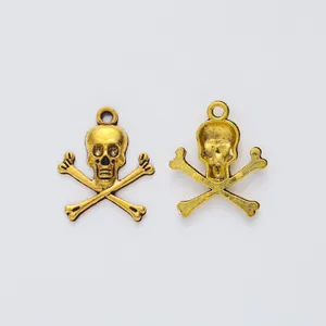 Vintage gold skull and crossbones alloy pendants with dual-side view for DIY jewelry