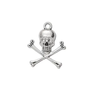 Retro zinc alloy skull and crossbones charm in antique silver finish for DIY jewelry making