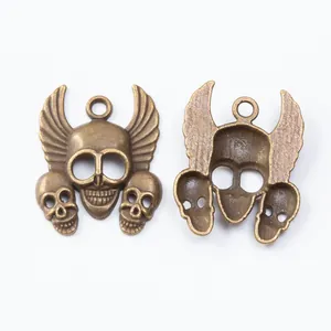 Antique bronze winged skull pendants for DIY jewelry making in gothic punk style