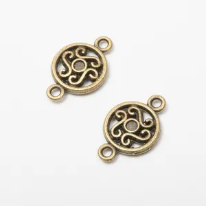 Pair of vintage bronze circular hollow flower pendants for DIY jewelry connectors