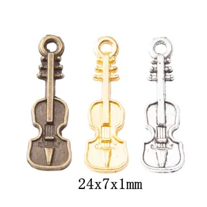 Dijes de Instrumentos Musicales de Violín de Aleación de Zinc Vintage para Hacer Joyas DIY Colgantes Retro Bronce Oro Plata Estilo
