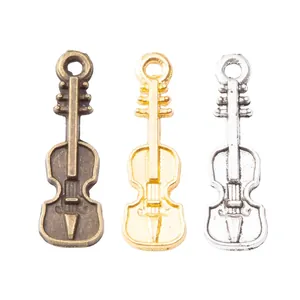 Tres colgantes de violín guitarra en aleación de metal bronce oro y plata para joyería DIY