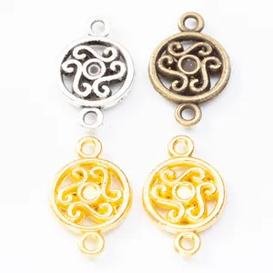 Vintage alloy round jewelry connectors with spiral hollow patterns in multiple colors
