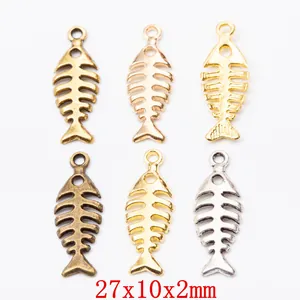 Vintage Alloy Fishbone Charms For DIY Jewelry Making Pendants Bronze Gold Silver Skeleton Fish Charms For Necklace Bracelet Making