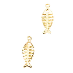 Pair of golden fish bone alloy charms with hollow structure for DIY jewelry making
