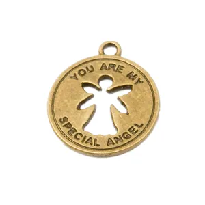 Vintage Bronze Anhänger rund mit Engel und YOU ARE MY SPECIAL ANGEL Gravur