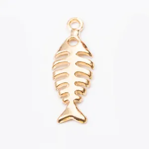 Golden vintage alloy fish bone pendant for DIY necklace and jewelry making accessories