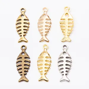 Vintage alloy fish bone charms set in various metallic finishes for DIY jewelry making