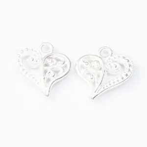 DIY vintage silver heart pendants with hollow filigree scroll pattern and top loop hooks