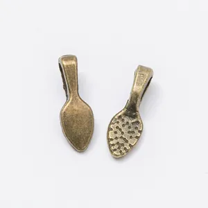 Vintage bronze alloy pendant bails for DIY jewelry making in teardrop leaf shape