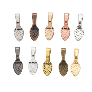 Set of 10 alloy shovel-shaped glue-on bail pendants in various metallic colors for DIY jewelry