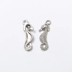 Set of two silver seahorse alloy pendants for DIY jewelry making with realistic textures
