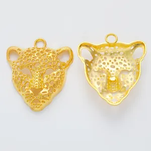 Pendentifs tête de léopard dorés en alliage de zinc vintage avec vue avant et arrière