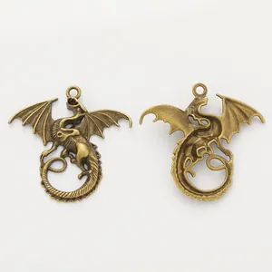 Pair of vintage bronze flying dragon charms made of zinc alloy for DIY jewelry making