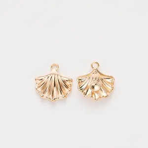 Golden shell-shaped alloy pendants for jewelry making with textured front and back views
