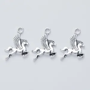 Three antique silver Pegasus pendants with detailed wings for DIY jewelry making