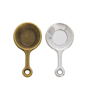 Vintage alloy round tray pendant base in bronze and silver for DIY jewelry making