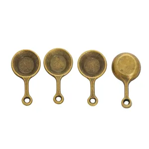 Set of 4 vintage bronze alloy miniature wok pendants for DIY jewelry making