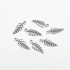 Set of six antique silver leaf pendants with detailed vein texture for DIY jewelry making