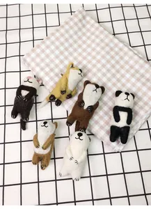 Set of six handmade wool felt animal brooches including panda and fox designs