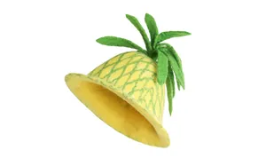 Detail of handmade wool felt pineapple hat showing texture and green leaf accents