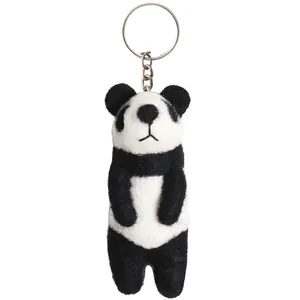 Porte-clés panda en laine feutrée à la main avec design animal mignon et anneau
