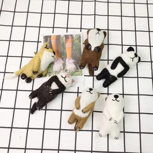 Cute wool felt animal brooches featuring panda, fox, and hamster in a handmade craft style