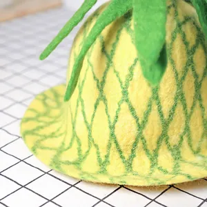 Handmade Wool Felt Pineapple Bucket Hat Cute Novelty Fruit Hat For Women Teens Winter Warm Funny Party Costume Hat Gift