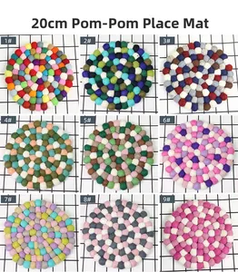 Detailed comparison of nine unique color patterns for 20cm felt ball coasters