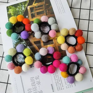 Handmade Wool Felt Ball Hair Tie For Women Kids Sweet Colorful Pom Pom Elastic Hair Band Decorative Ponytail Holder