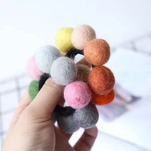 Handmade colorful wool felt ball hair tie with high elastic band for women and girls