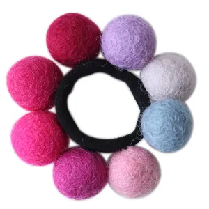 Handmade wool felt ball hair tie with colorful pom poms for women and girls