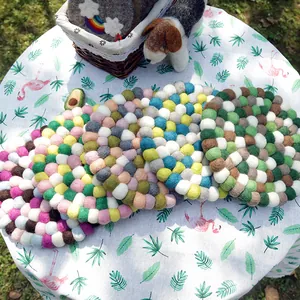 Handmade colorful wool felt ball coaster set for home decor and heat insulation pads