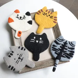 Cute Handmade Wool Felt Cat Coaster Animal Shaped Table Mat Japanese Korean Style Heat Resistant Cup Pad Home Decor Gift