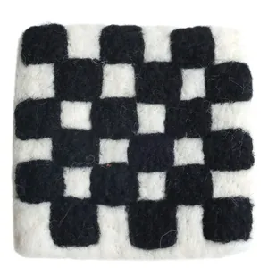 Minimalist black and white checkerboard wool felt square coaster heat insulation mat