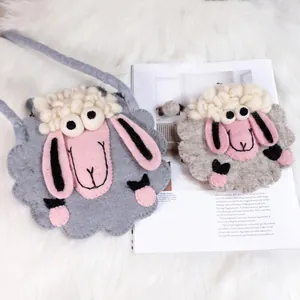 Mignon Porte-monnaie en Feutre de Laine de Mouton Pour Enfants Femmes Dessin Animé Animal Petit Sac à Bandoulière Style Japonais Coréen Fait à la Main Doux Peluche Mouton Pochette Cadeau