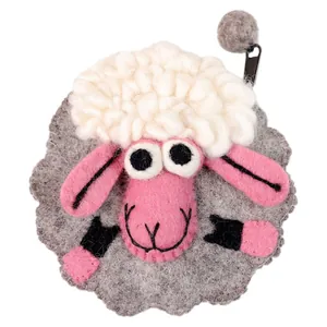 Petit porte-monnaie mignon en feutre de laine en forme de mouton avec fermeture